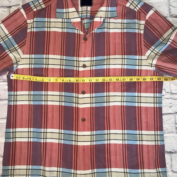 Tommy Bahama Sz L Cotton / Silk Blend Beach Shirt‎ Button Up Plaid EUC - Picture 4 of 5